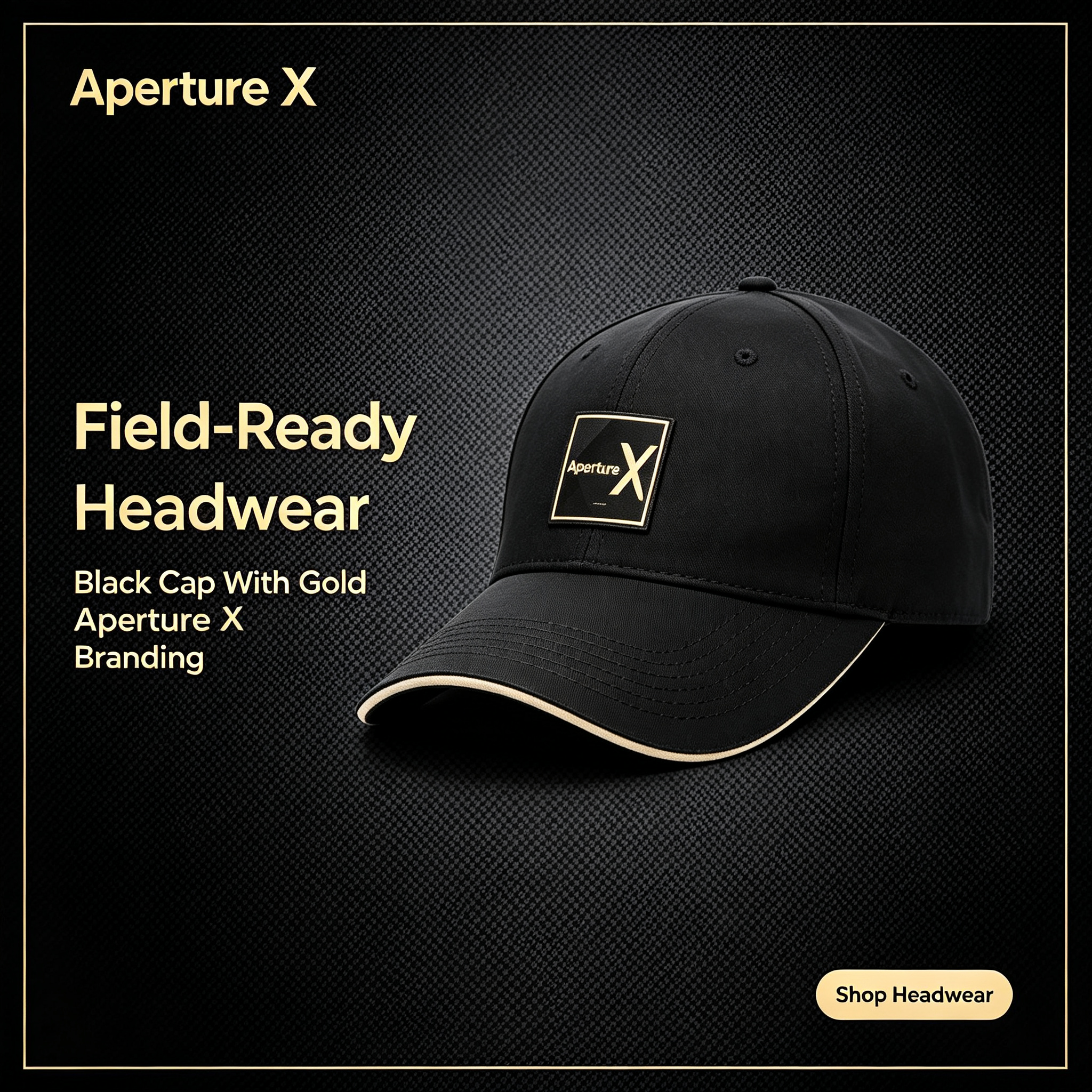 ApertureX Black Hat with Gold Patch for Photographers