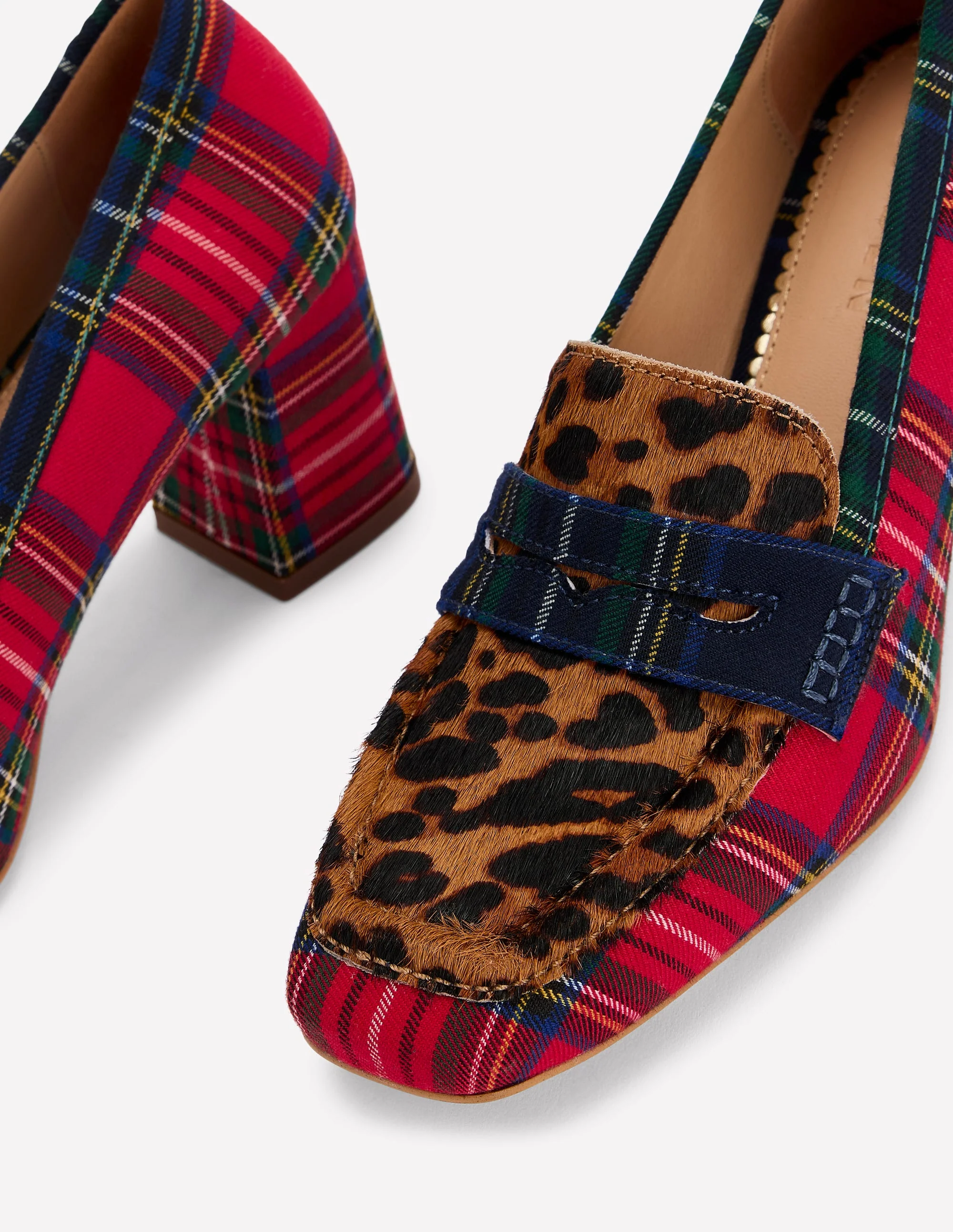 Block Heeled Loafers-Tartan Check