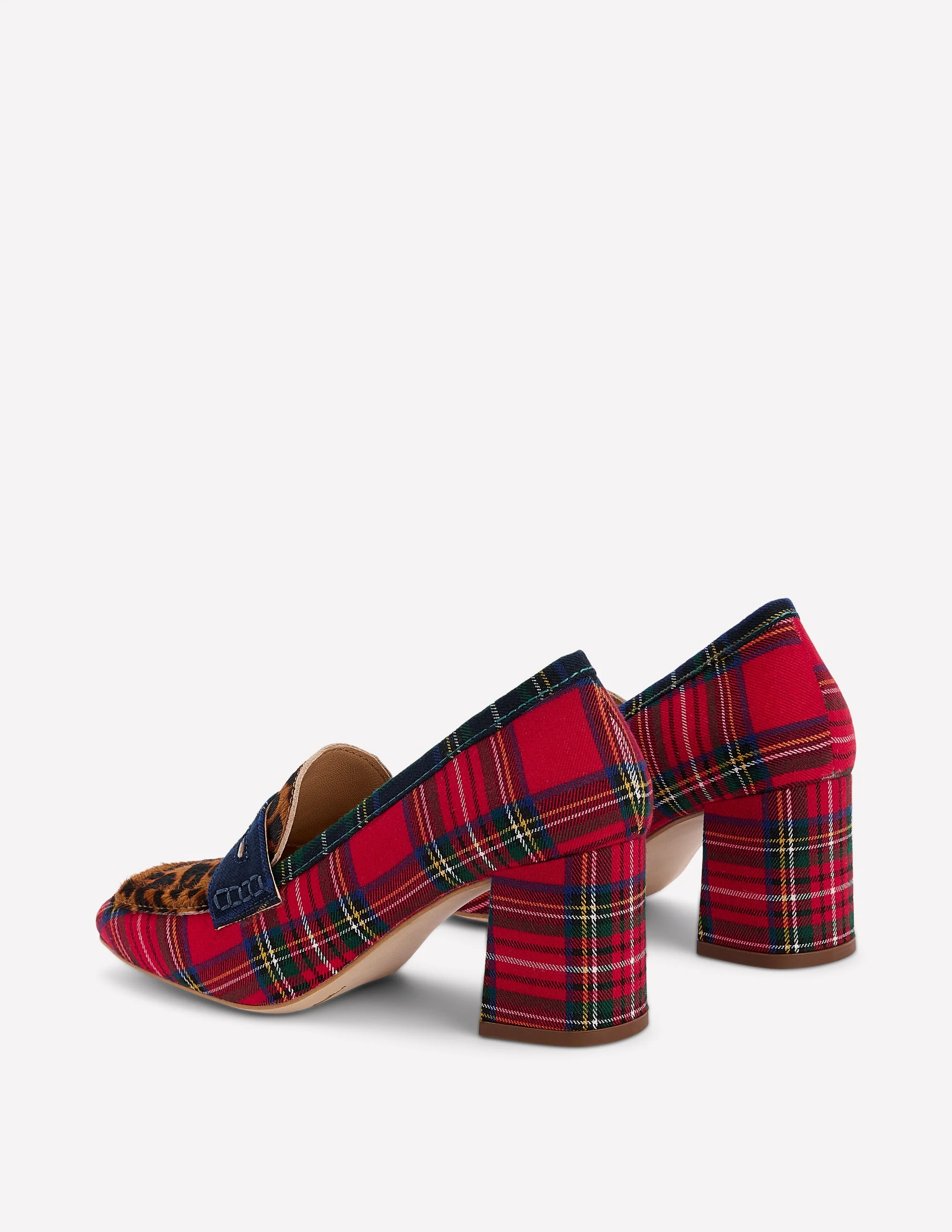 Block Heeled Loafers-Tartan Check