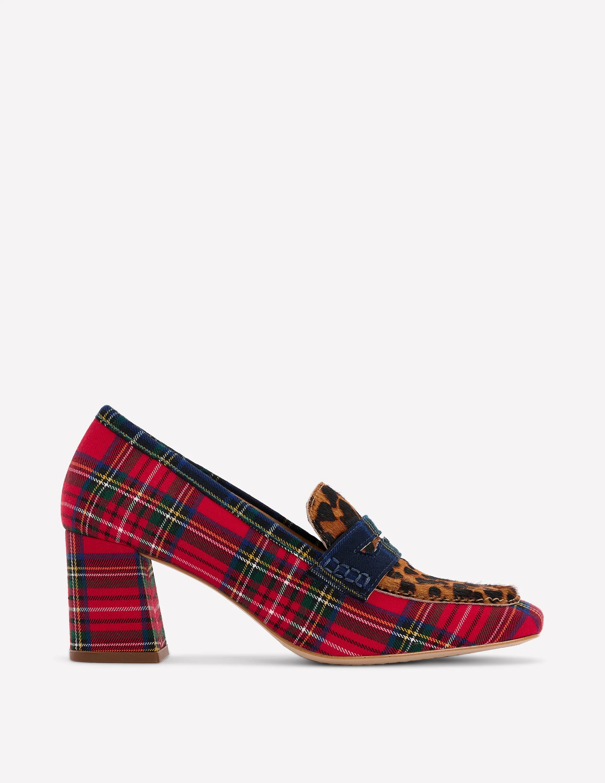 Block Heeled Loafers-Tartan Check