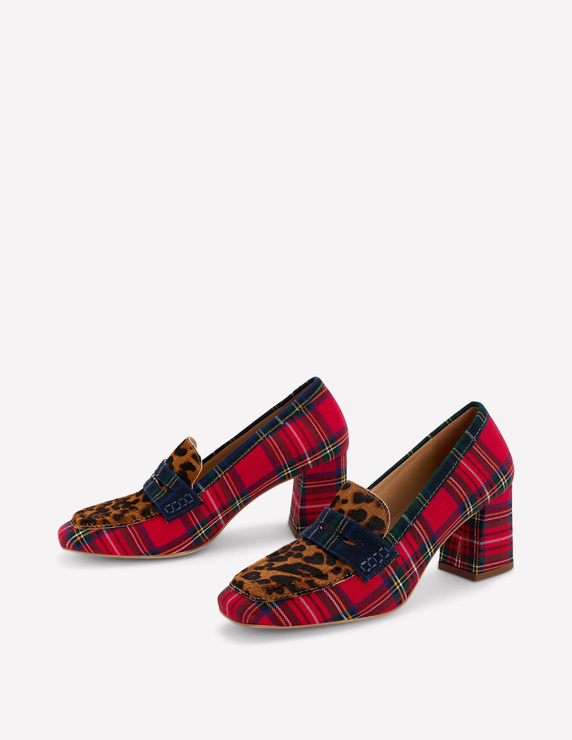 Block Heeled Loafers-Tartan Check