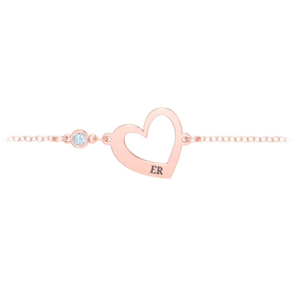 Engravable Open Heart Birthstone Bracelet