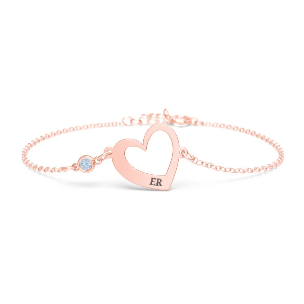 Engravable Open Heart Birthstone Bracelet