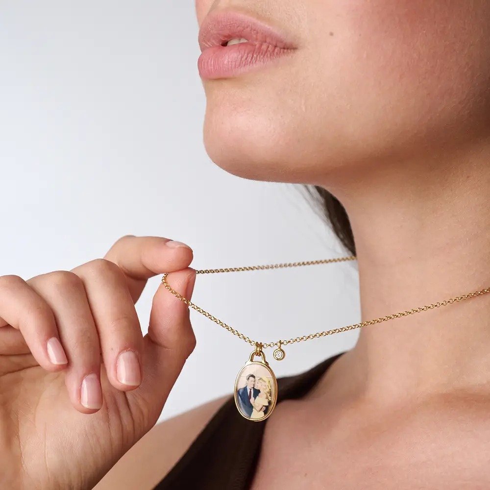 Keepsake Oval Photo Necklace with Diamond