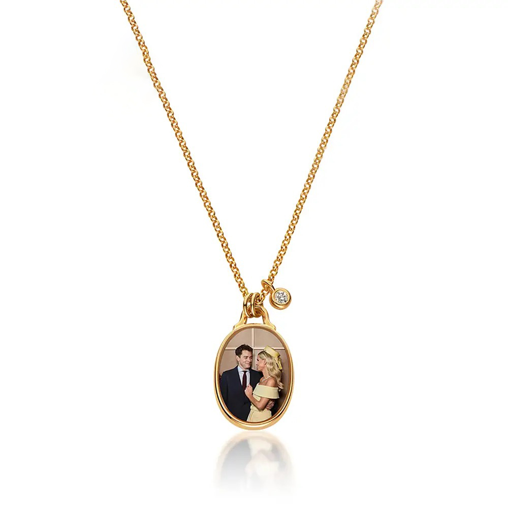 Keepsake Oval Photo Necklace with Diamond