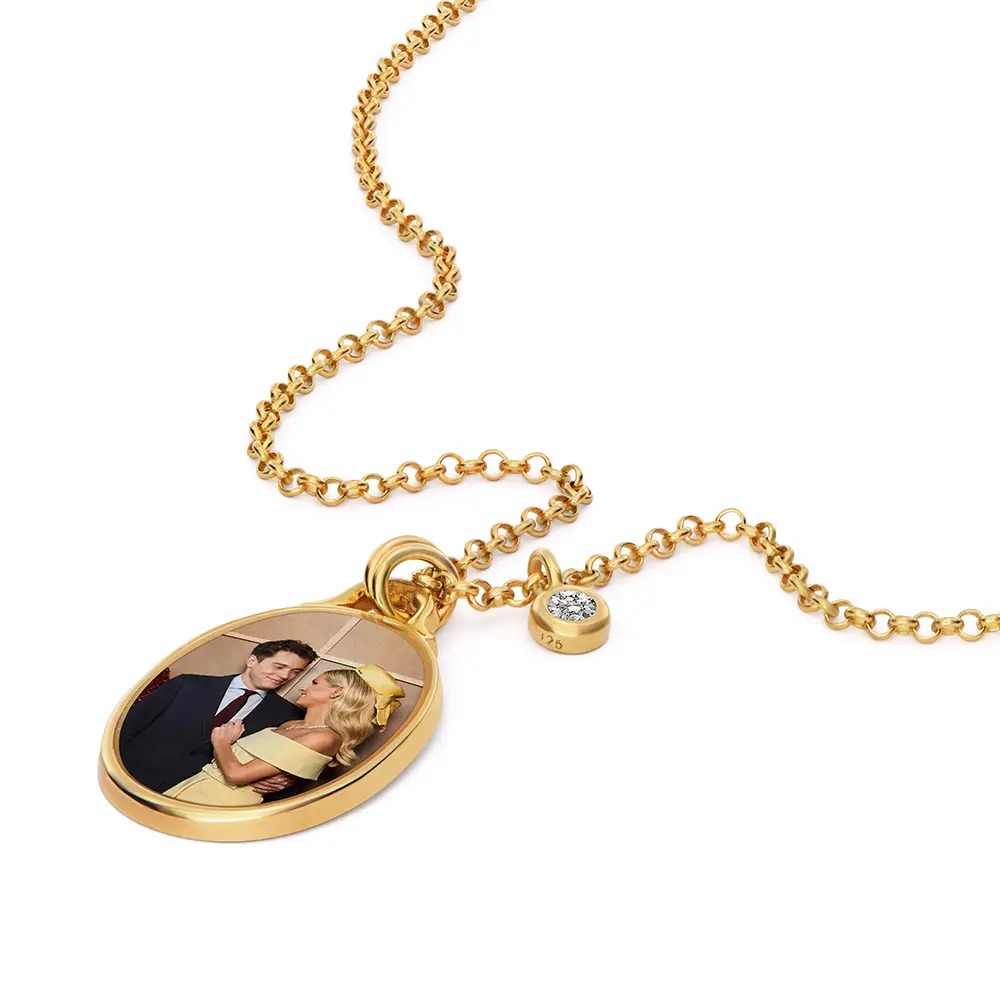 Keepsake Oval Photo Necklace with Diamond
