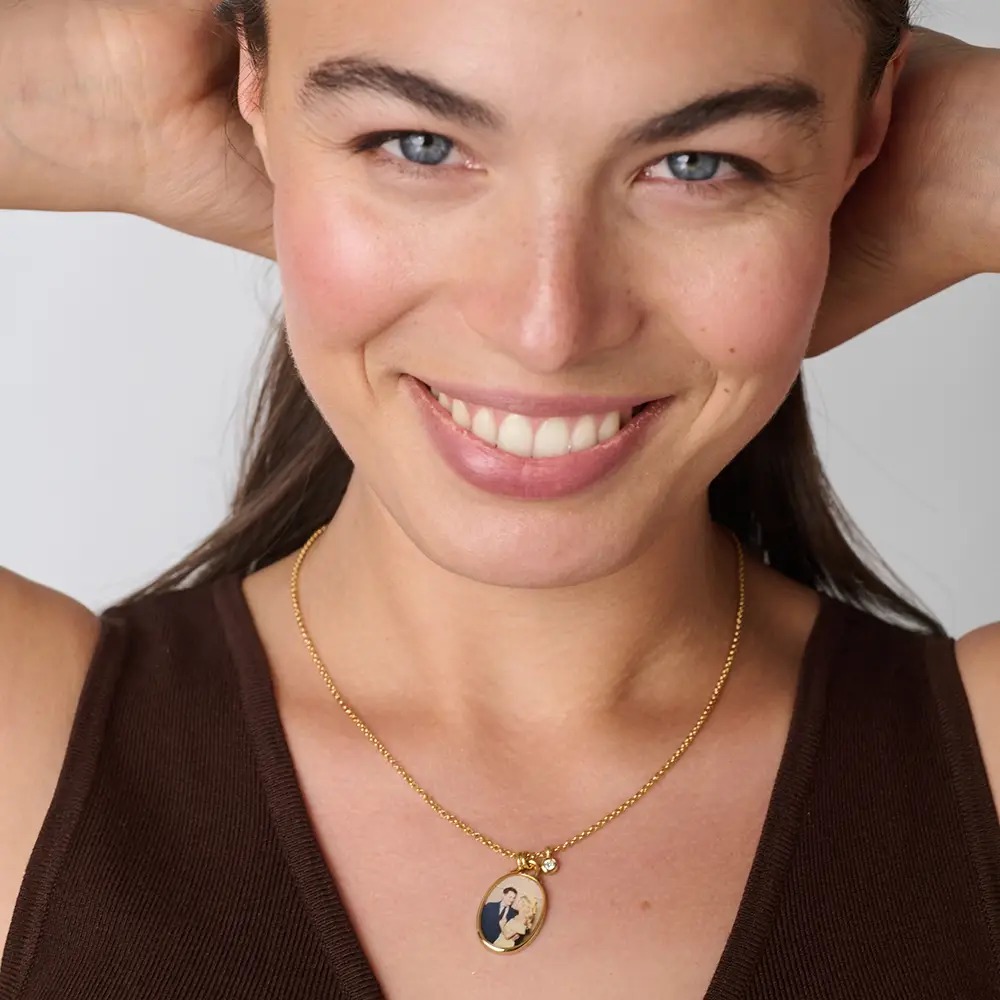 Keepsake Oval Photo Necklace with Diamond