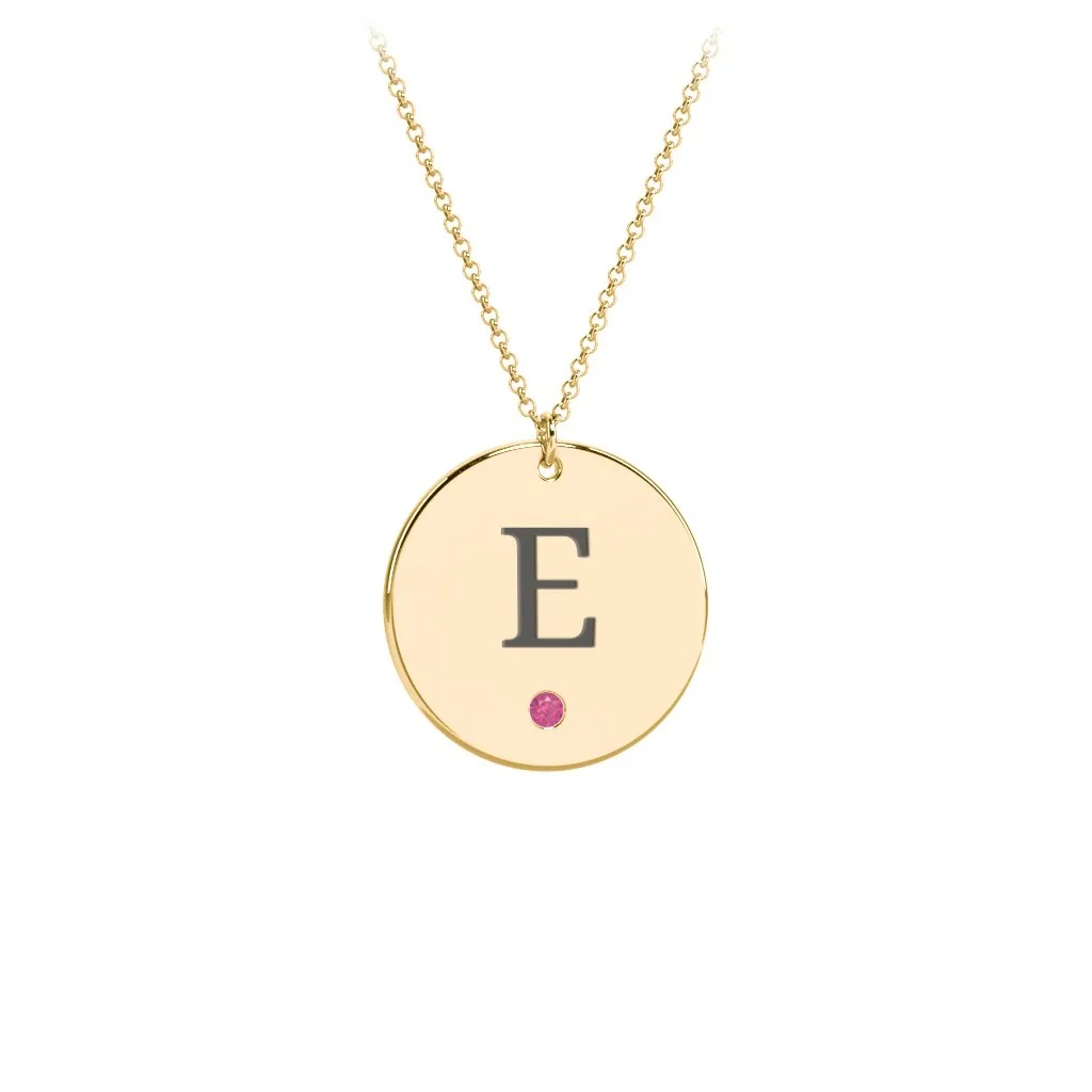 Birthstone Initial Disc Pendant
