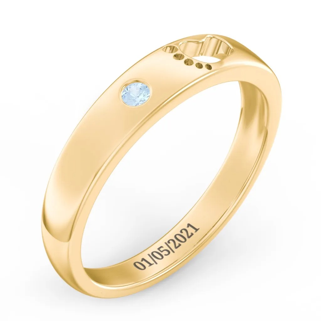 Baby Feet Engraved Ring with Birthstone New Mom Keepsake Jewelry