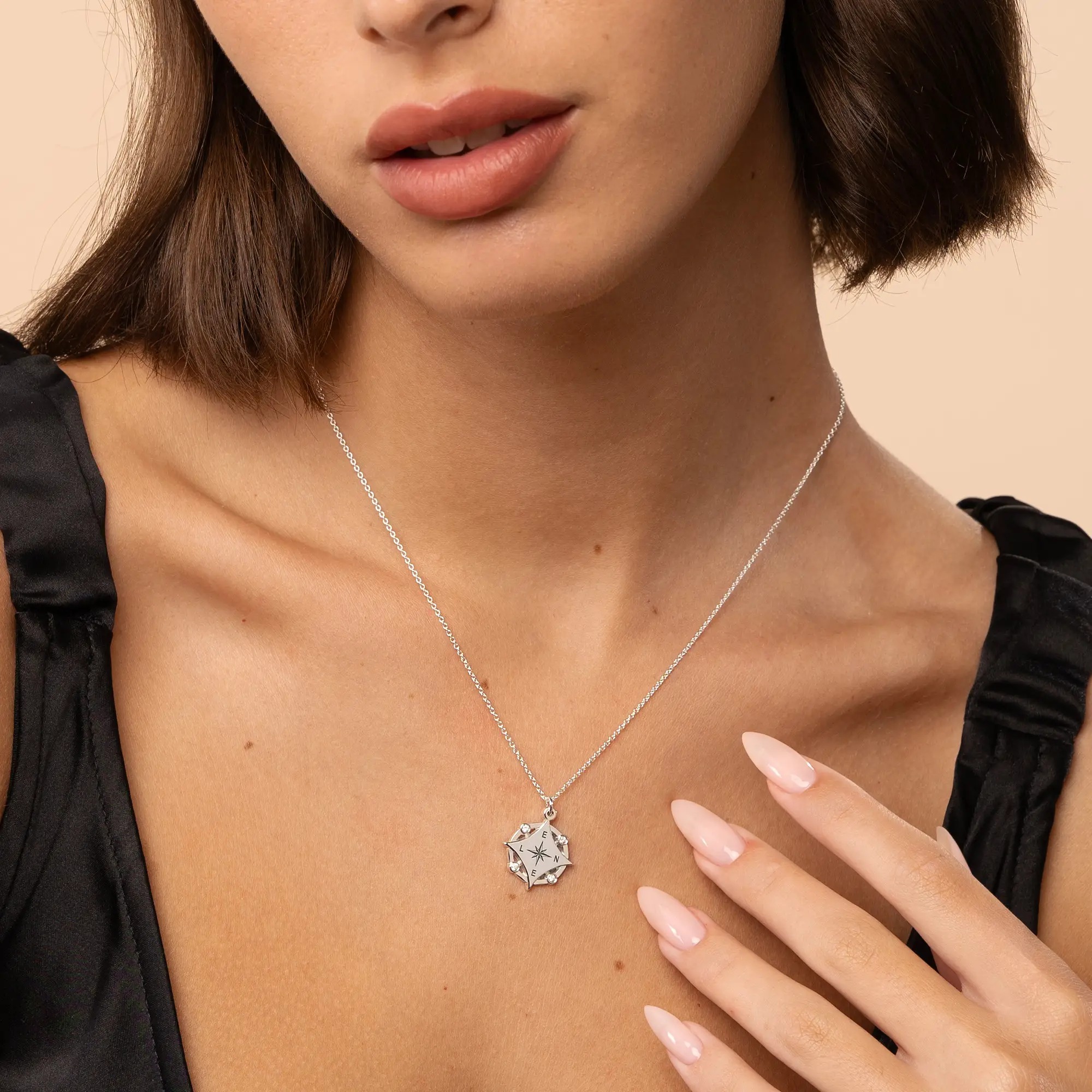 Personalized Initial Compass Necklace with Diamonds