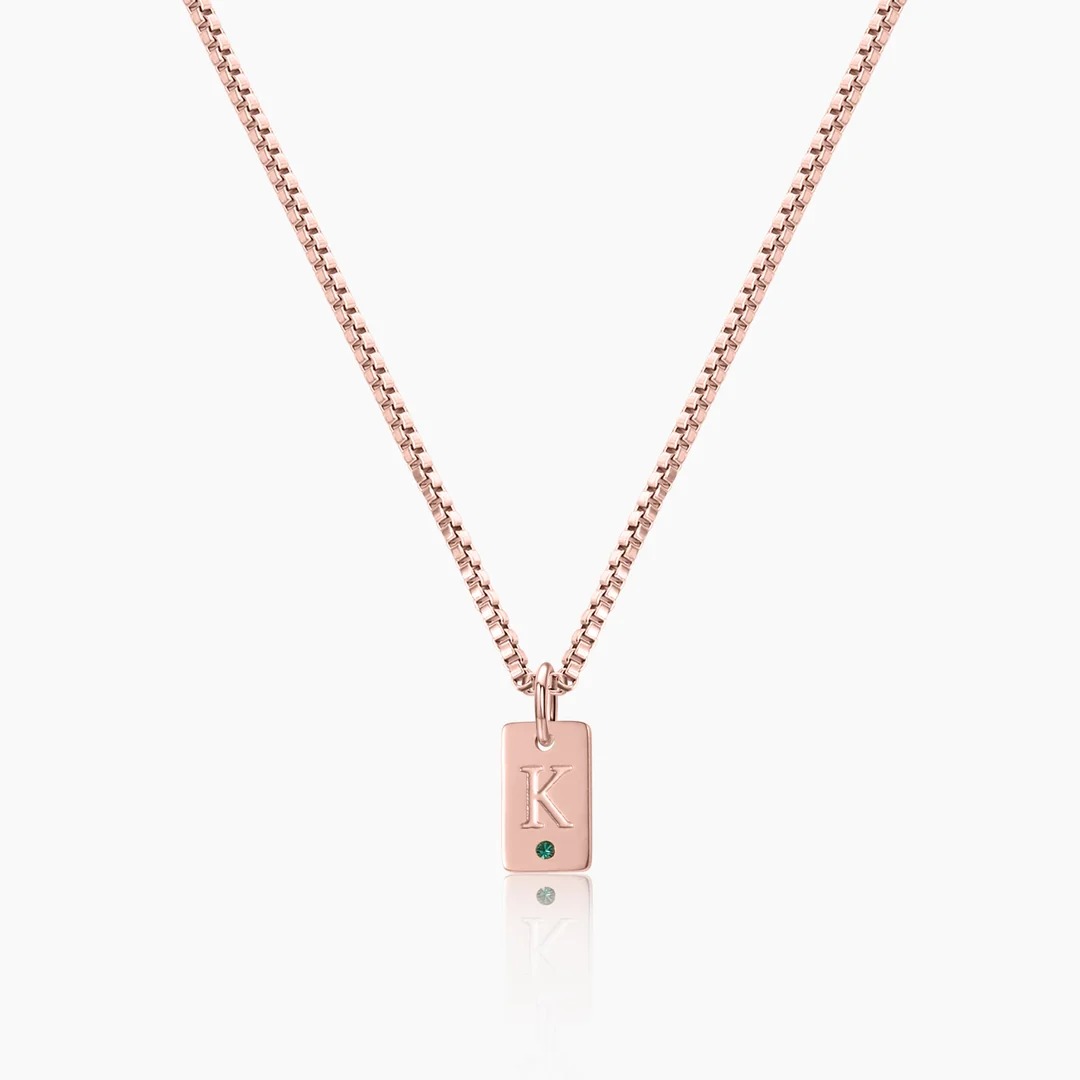 Personalized Initial Engraved Necklace with Birthstone