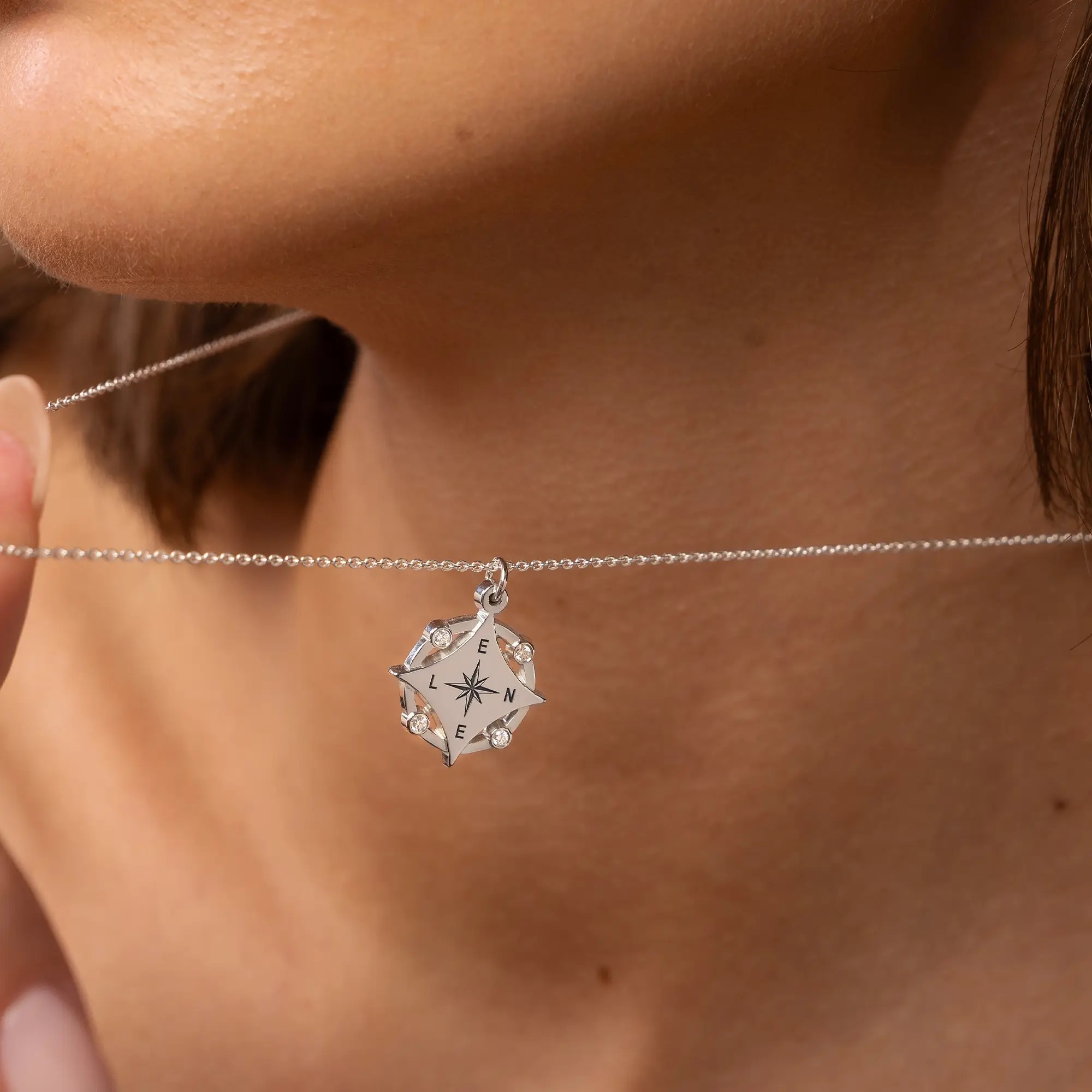 Personalized Initial Compass Necklace with Diamonds