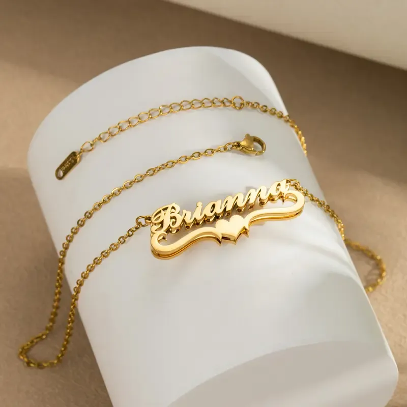 Double Layer Heart Name Necklace