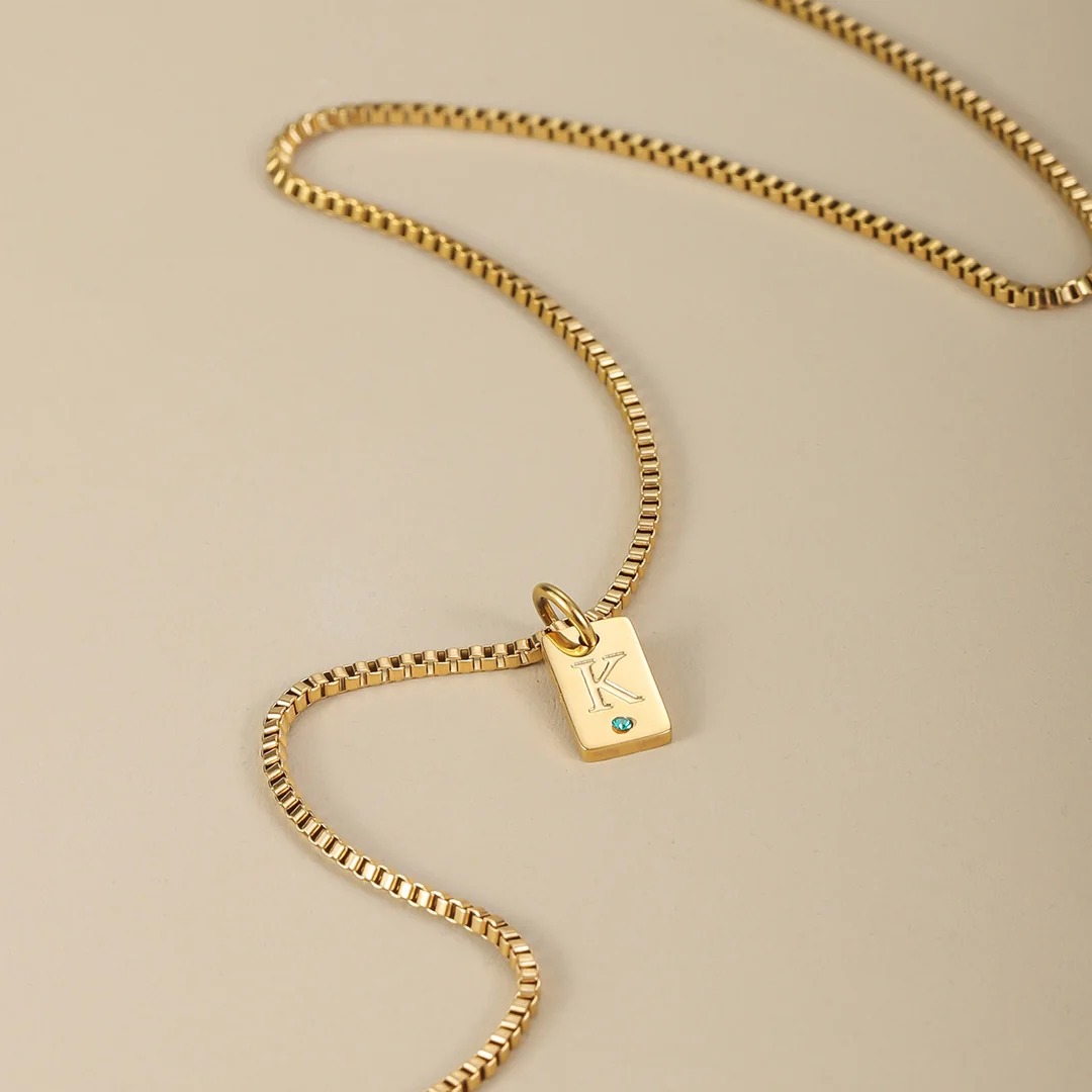 Personalized Initial Engraved Necklace with Birthstone