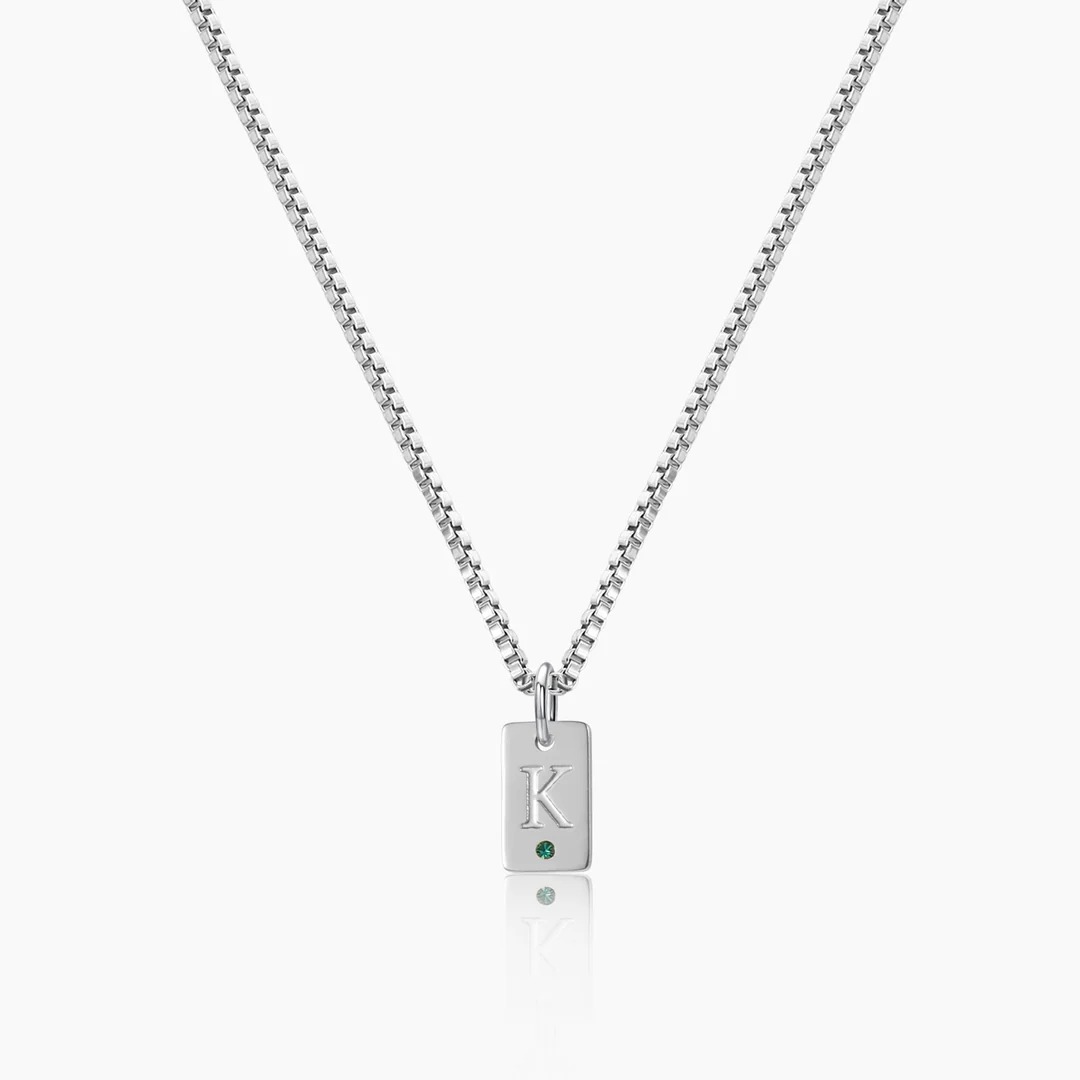 Personalized Initial Engraved Necklace with Birthstone