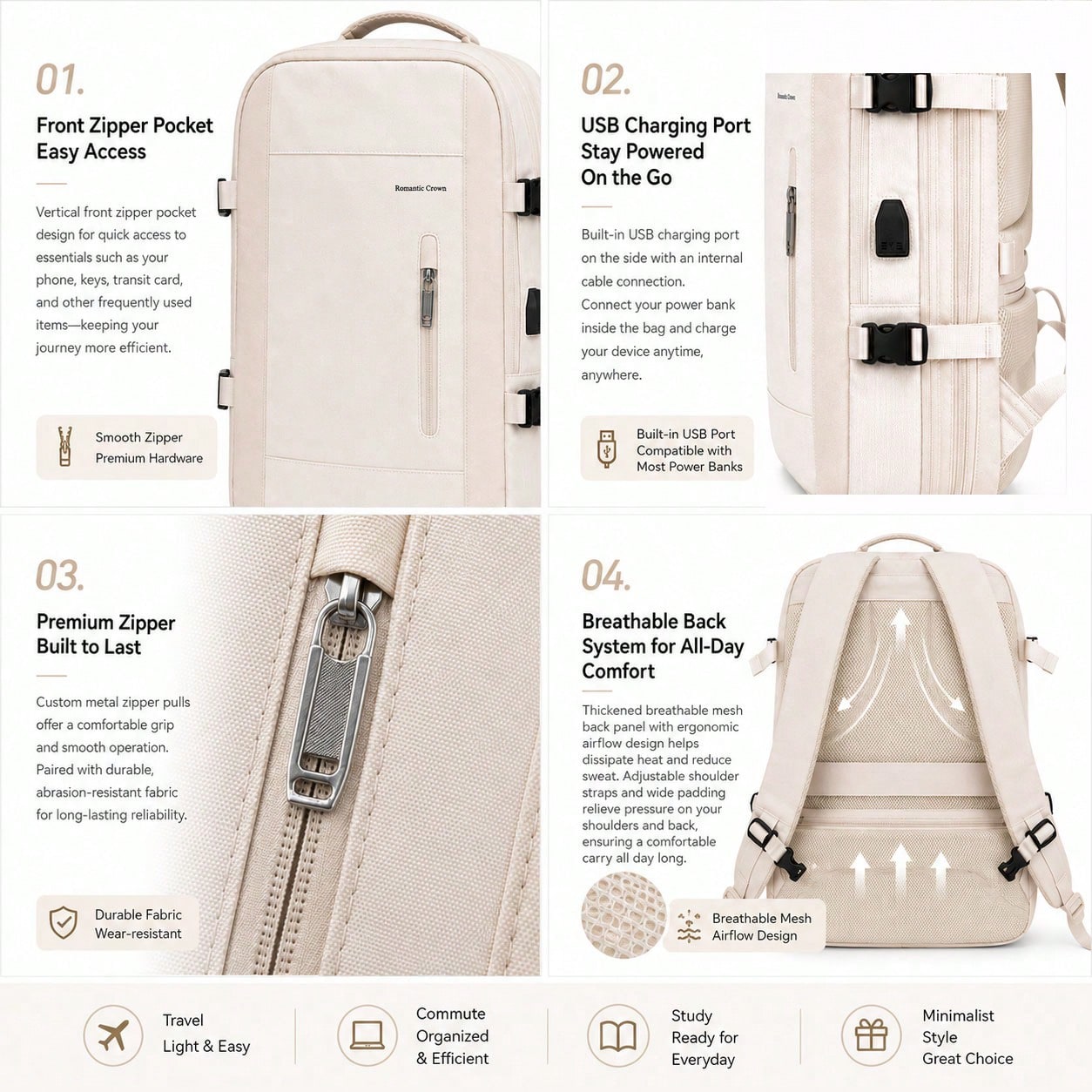 LUMSUME Practical Laptop Travel Backpack - Apricot