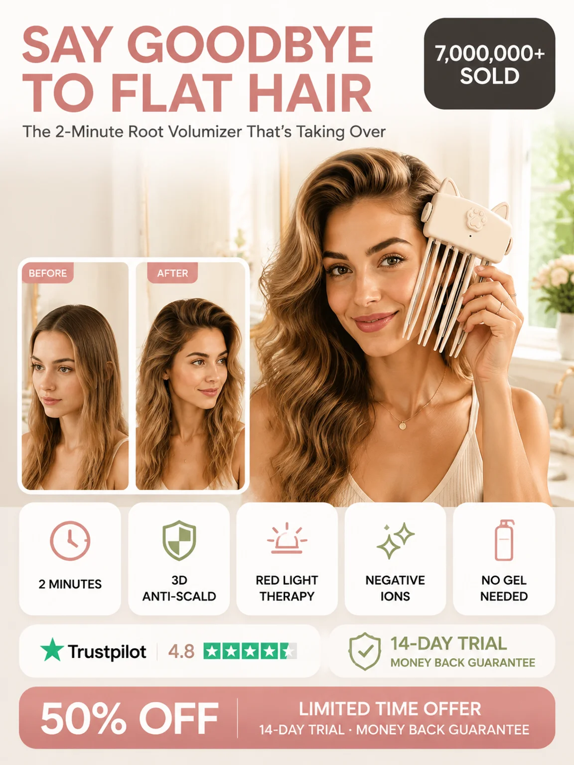 💇 Wireless Heated Volumizing Root Lift Clip, Portable Travel Hair Styling Tool for Flat Fine Hair