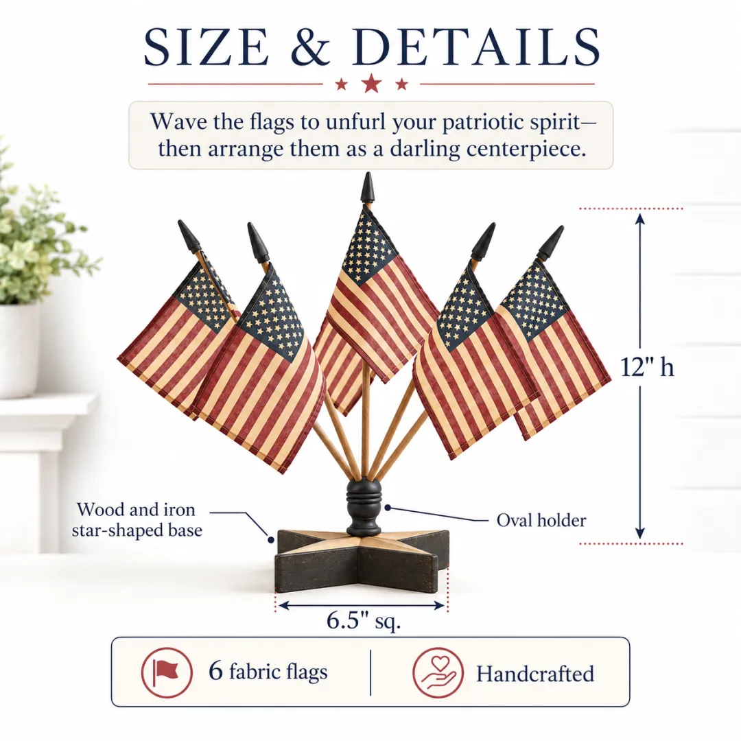 Vintage Americana Tabletop Flag Set With Star Holder