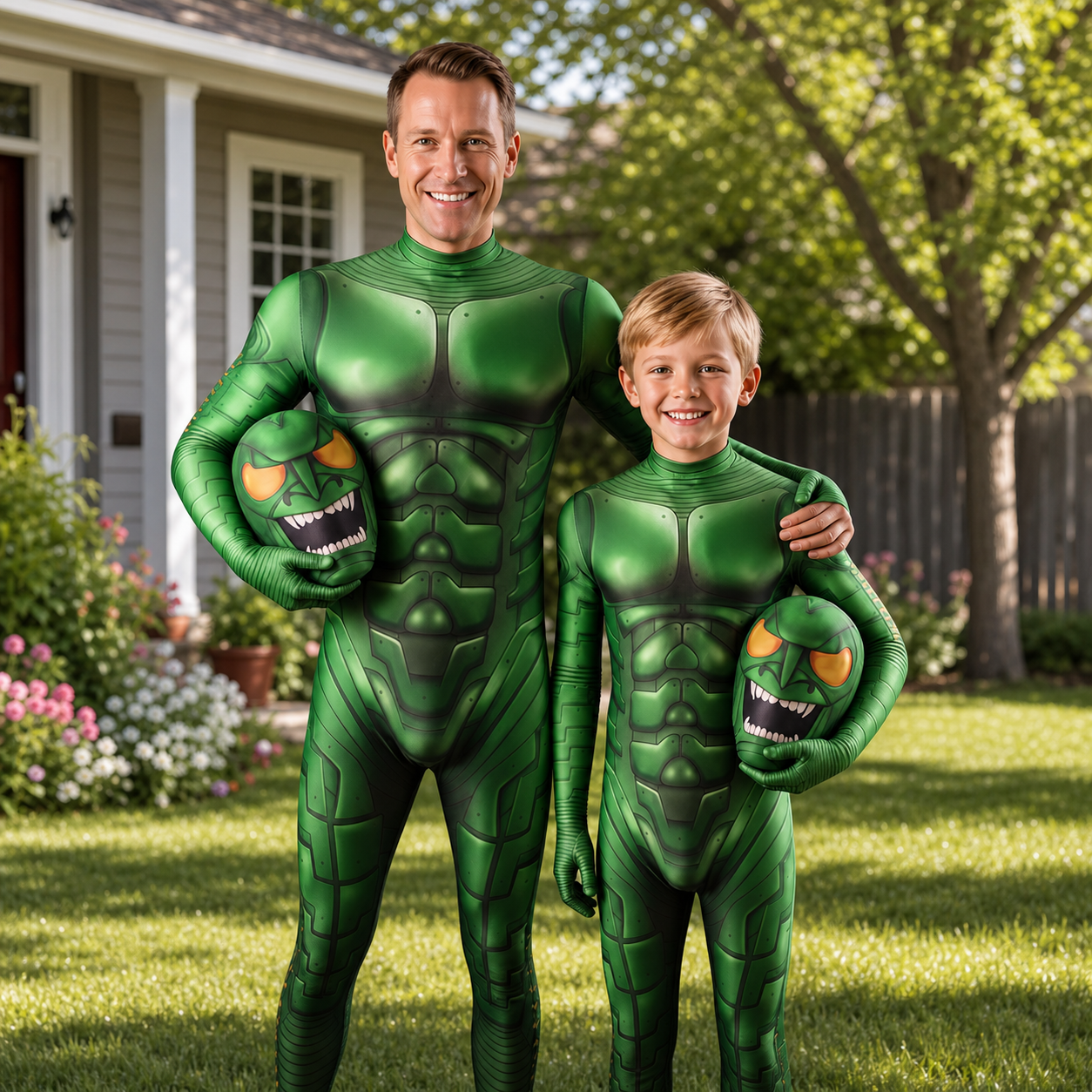 3D Printed Green Goblin Inspired Cosplay Bodysuit Full Body Zentai Suit Halloween Costume Adult Kids