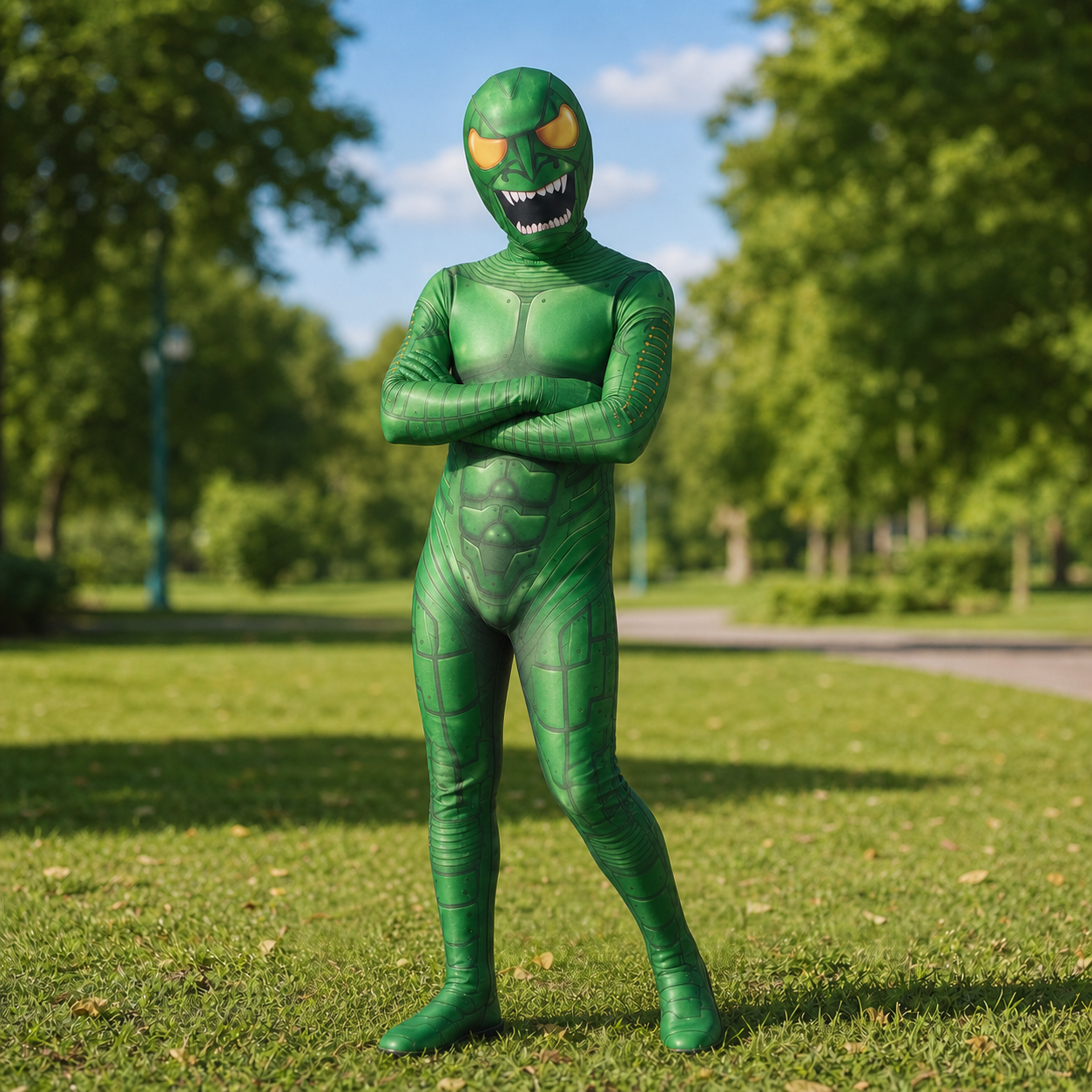 3D Printed Green Goblin Inspired Cosplay Bodysuit Full Body Zentai Suit Halloween Costume Adult Kids