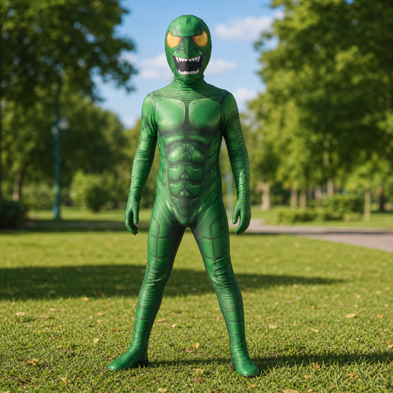 3D Printed Green Goblin Inspired Cosplay Bodysuit Full Body Zentai Suit Halloween Costume Adult Kids