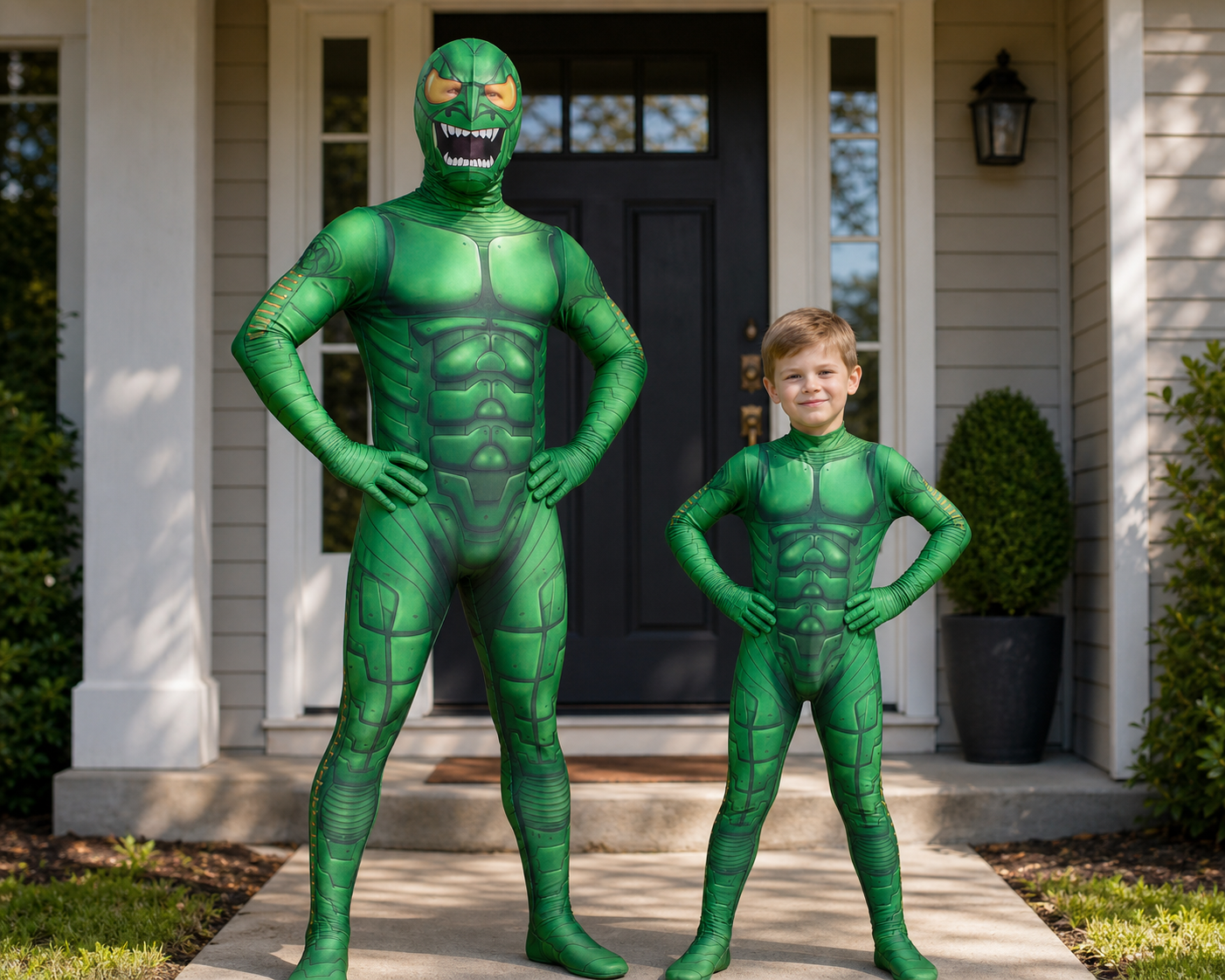 3D Printed Green Goblin Inspired Cosplay Bodysuit Full Body Zentai Suit Halloween Costume Adult Kids