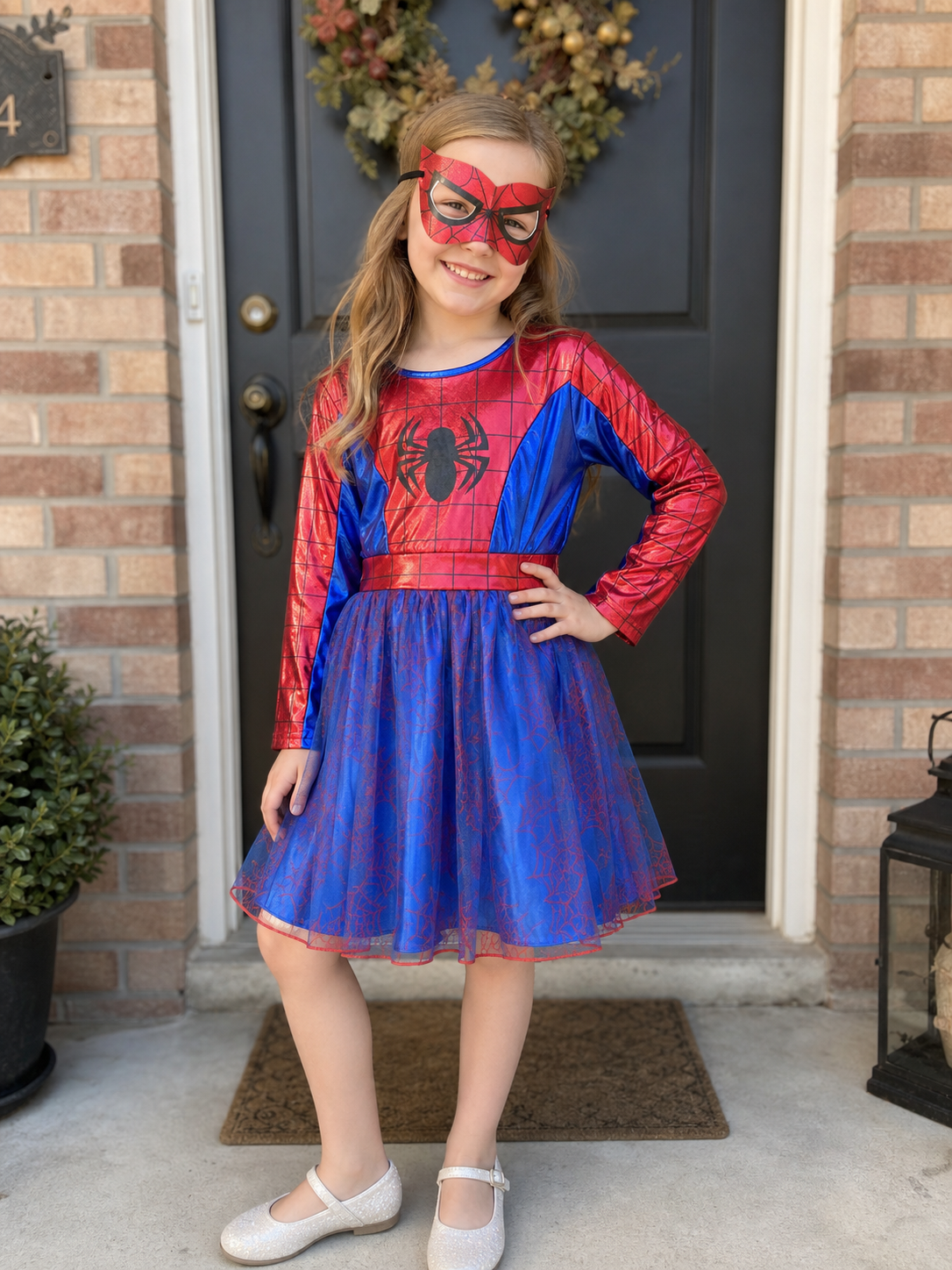 Girls Spider Hero Dress Costume with Mask, Toddler Spider Girl Birthday Party Dress Up, Kids Superhero Halloween Outfit, Long Sleeve Tulle Dress