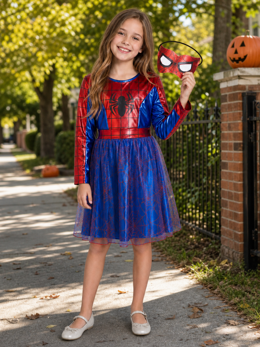 Girls Spider Hero Dress Costume with Mask, Toddler Spider Girl Birthday Party Dress Up, Kids Superhero Halloween Outfit, Long Sleeve Tulle Dress