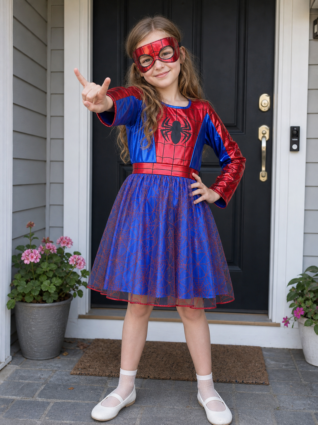 Girls Spider Hero Dress Costume with Mask, Toddler Spider Girl Birthday Party Dress Up, Kids Superhero Halloween Outfit, Long Sleeve Tulle Dress