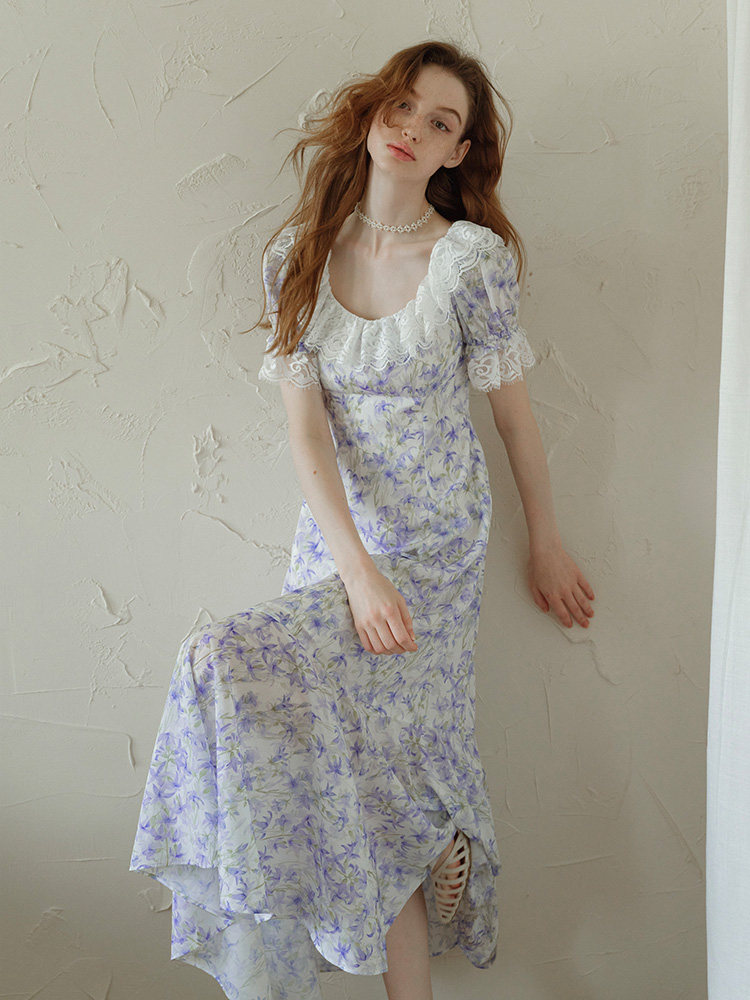 Buy Romantic Purple Floral Lace Dress - Megustas