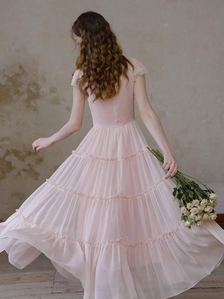 Buy Romantic Chiffon Tiered Long Dress - Megustas