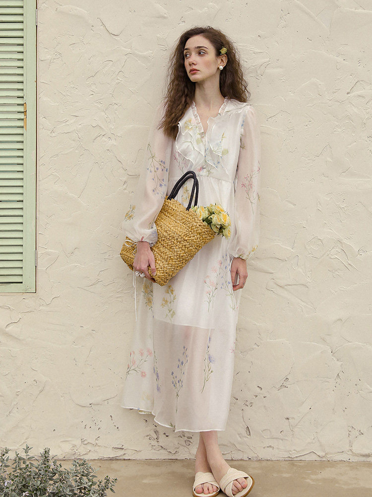 Buy Romantic Floral V-Neck Tulle Dress - Megustas