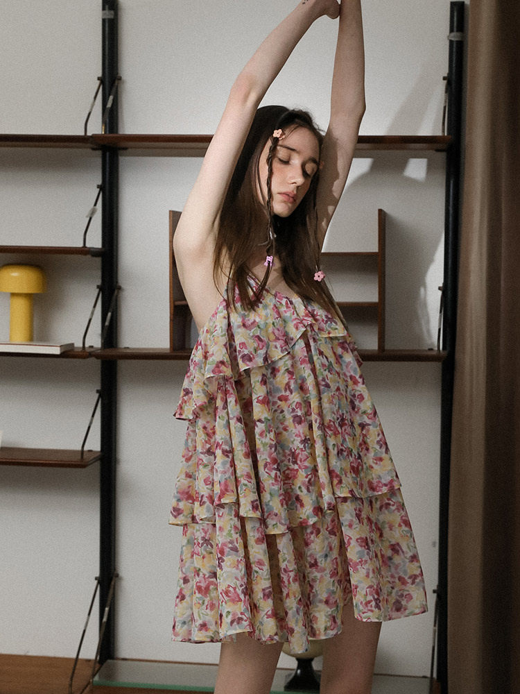 Colorful Floral Tiered Slip Dress