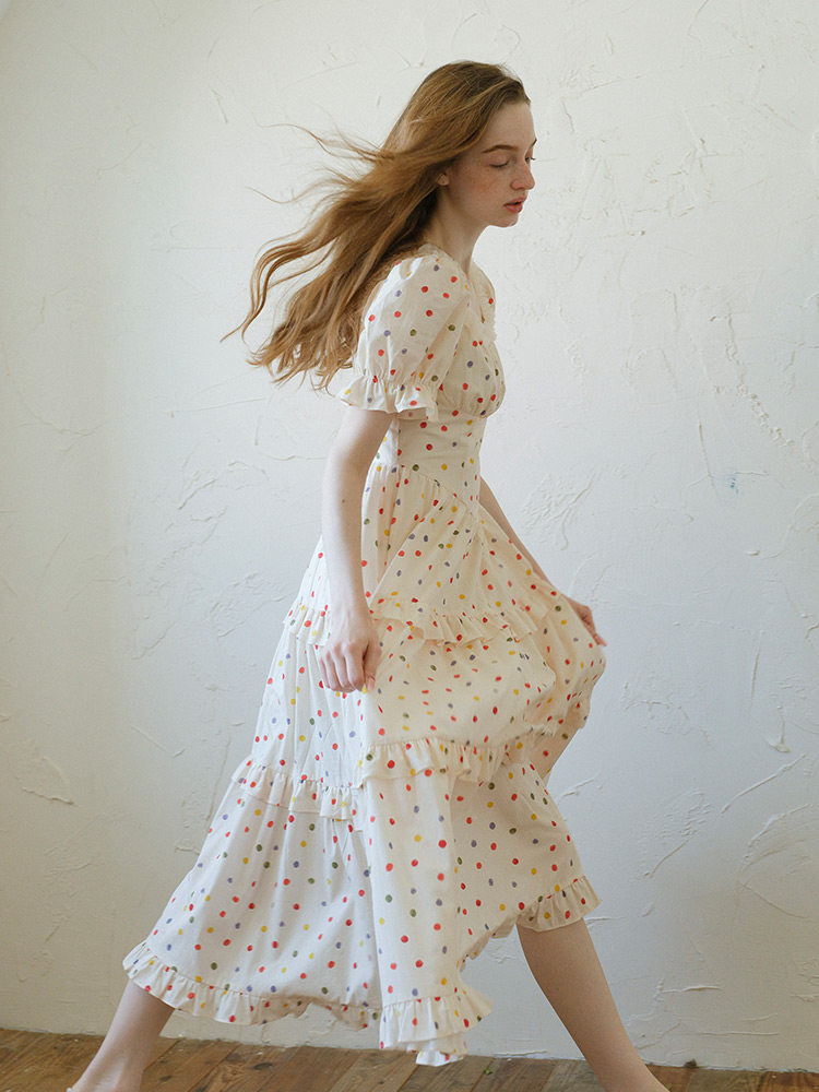 Sweet Retro Puff Sleeve Polka Dot Dress