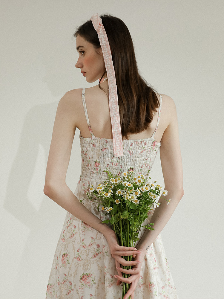 Smocked Straight Neck Floral Tiered Slip Dress