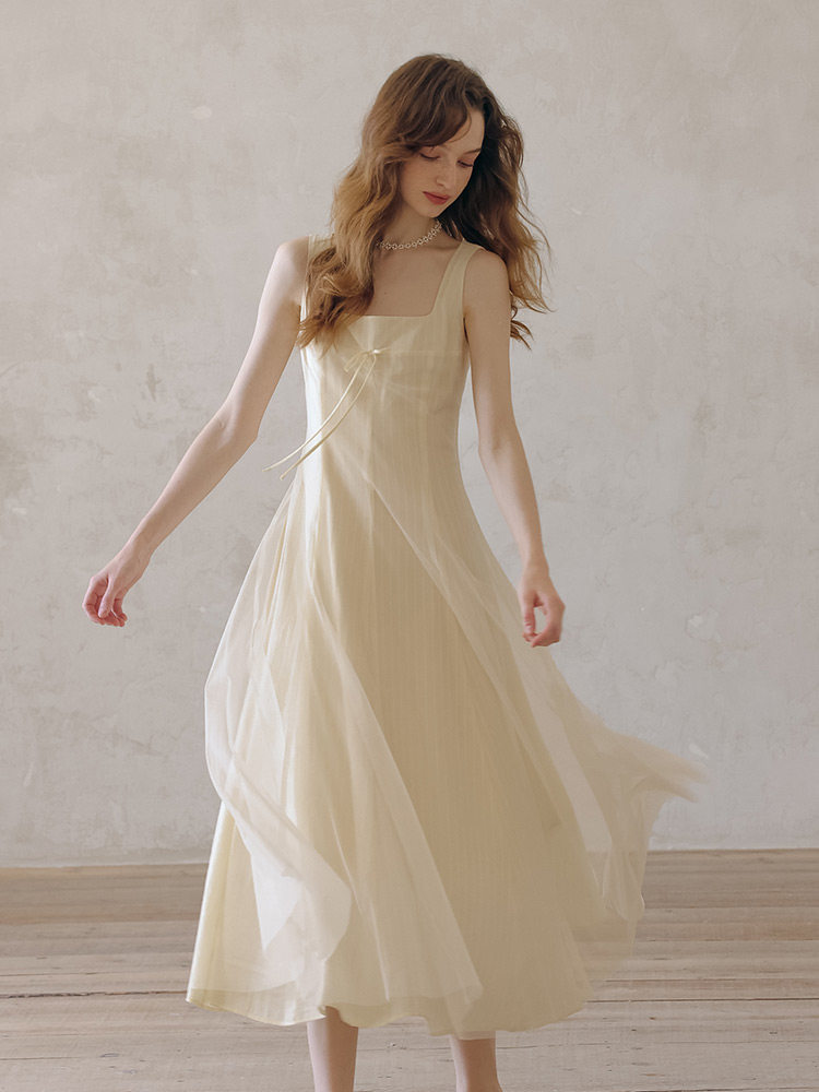 Buy French Retro Square Neck Tulle Dress - Megustas