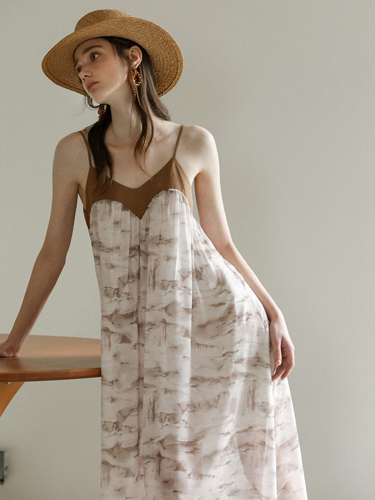 Earth Tone Colorblock Strap Vacation Maxi Dress