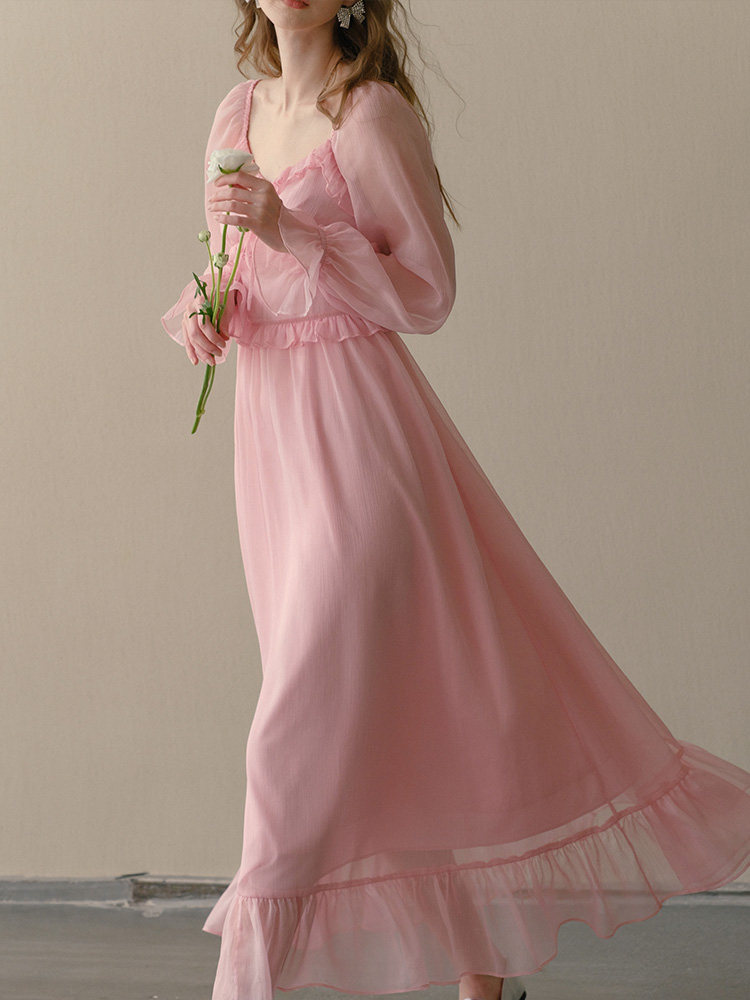 Buy Elegant Pink Tulle Maxi Dress - Megustas