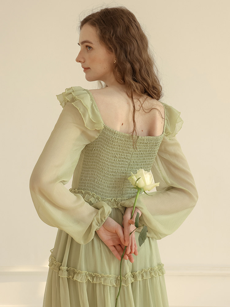 French Vintage Sage Green Dress