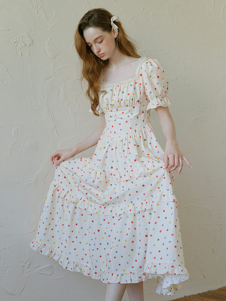 Sweet Retro Puff Sleeve Polka Dot Dress