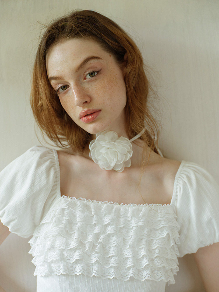 Square Neck Smocked Puff Sleeve White Dress