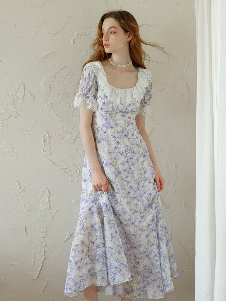 Buy Romantic Purple Floral Lace Dress - Megustas