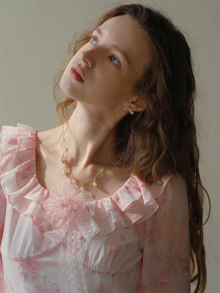 Pink Floral Sheer Sleeve Tiered Maxi