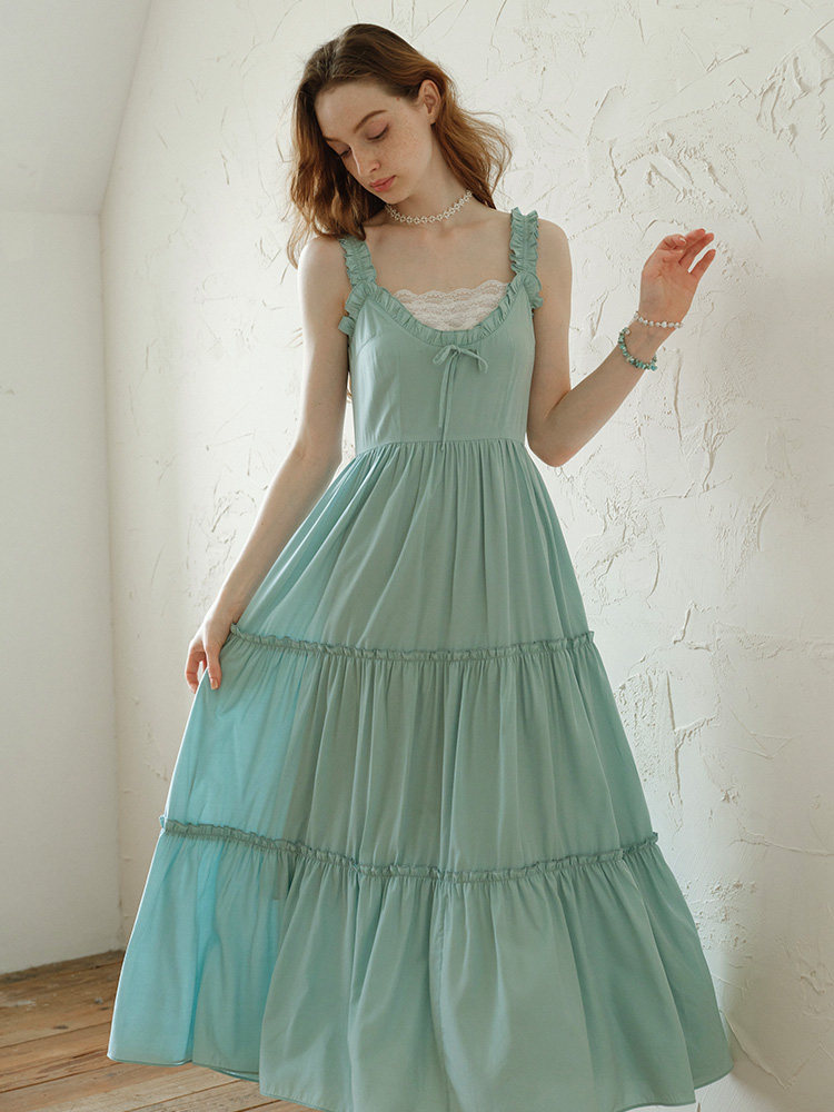 Light Blue High Waist Tiered Slip Dress