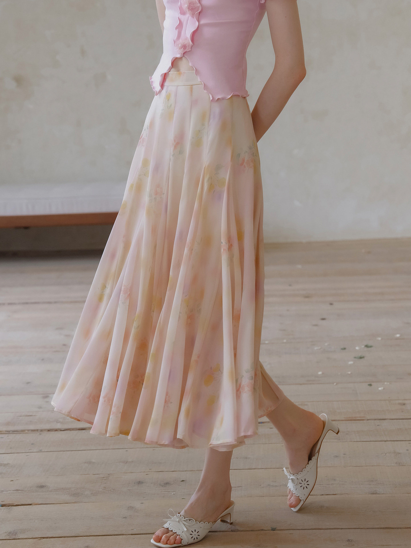 Buy Romantic A-Line High Waist Floral Chiffon Skirt - Megustas