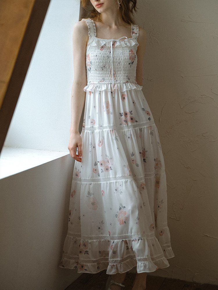 Buy Floral Smocked Slip Dress - Megustas
