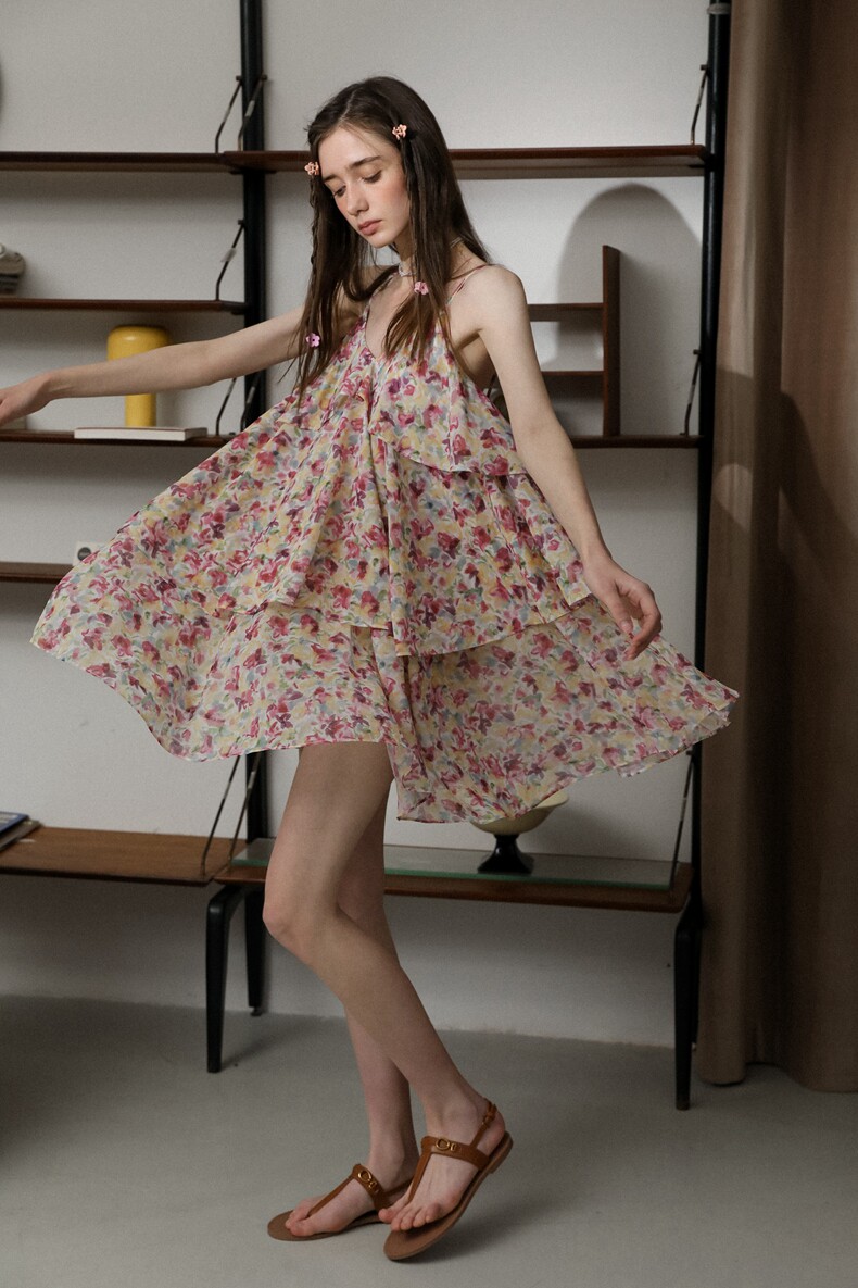 Colorful Floral Tiered Slip Dress
