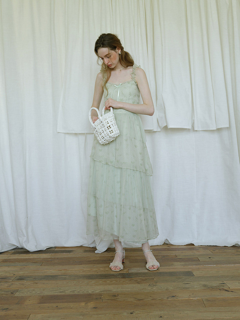 Light Green Tiered Cake Slip Dress