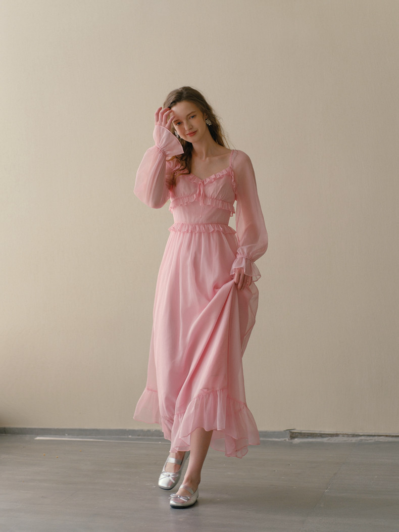 Buy Elegant Pink Tulle Maxi Dress - Megustas