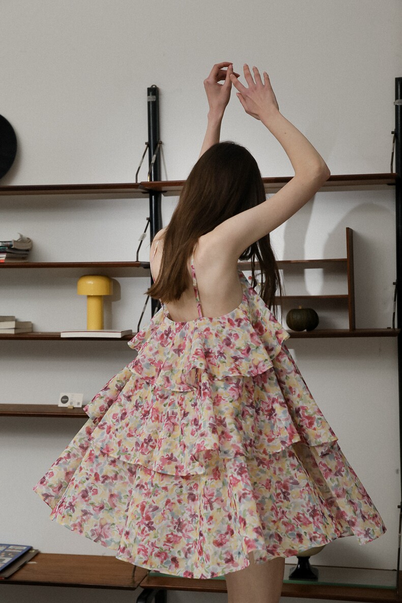 Colorful Floral Tiered Slip Dress